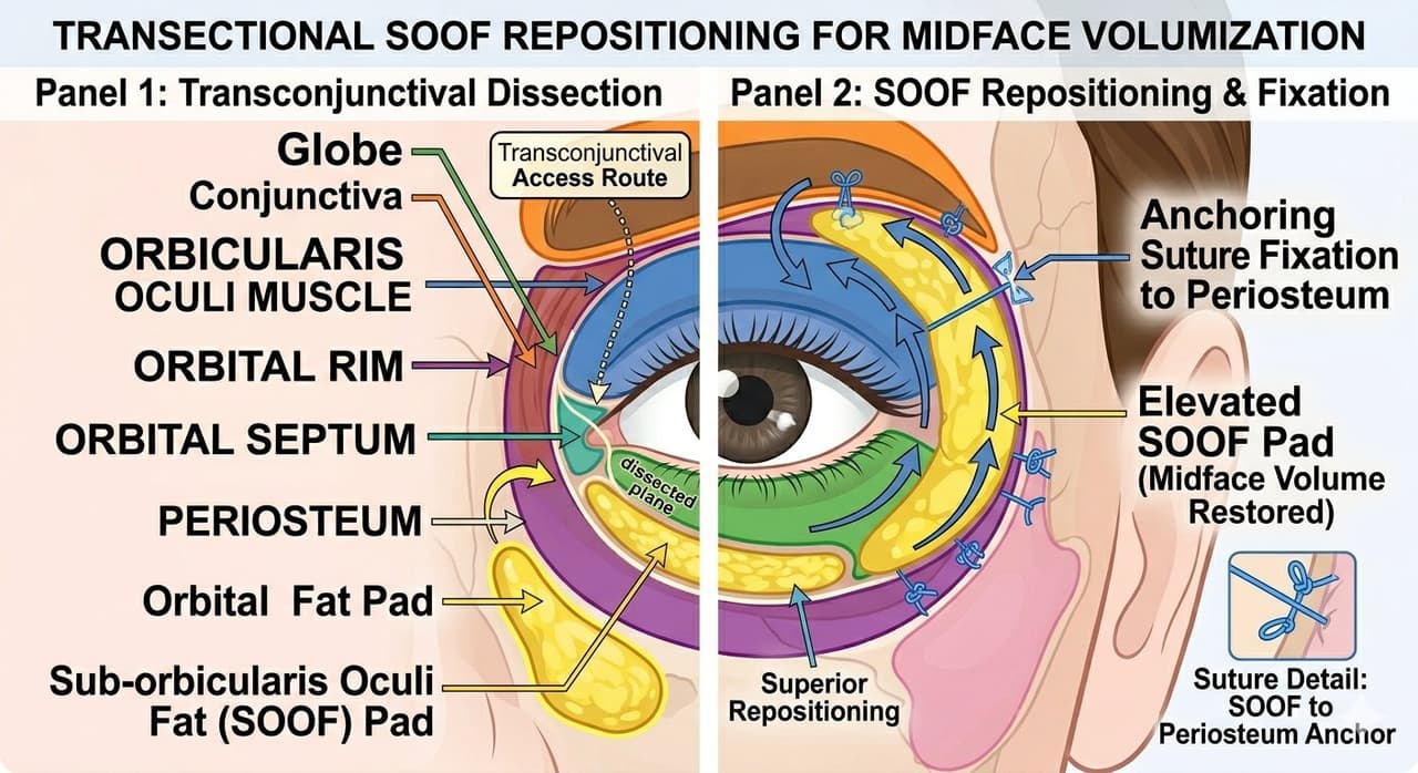 Surgical view of transconjunctival access to the inferior orbital rim with SOOF elevation